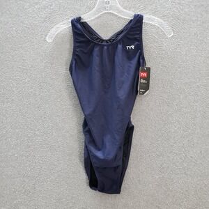 TYR Women Swimwear 32 Blue One Piece Max Fit UV Protection UPF 50+ Logo NWT